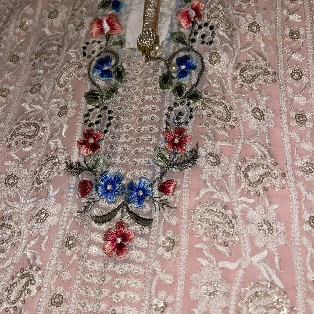 Pakistani Ruzal white/multicolor Slip Dress Fancy Formal party / Wedding Suit - Picture 14 of 17